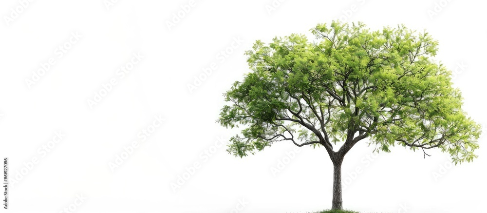 Obraz premium Cutout tree intended as raw material for editing projects featuring copy space for text Isolated fresh green deciduous almond tree on a white background with a clipping path