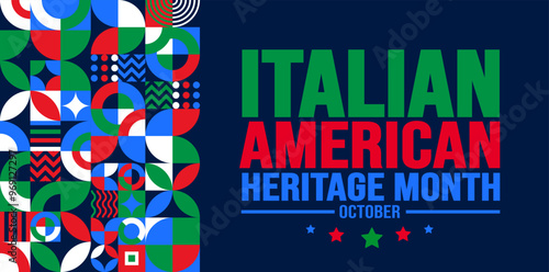 Italian American Heritage Month geometric shape pattern background or banner design template  is observed every year in October. Holiday concept. Template for card, poster, placard, template. eps 10