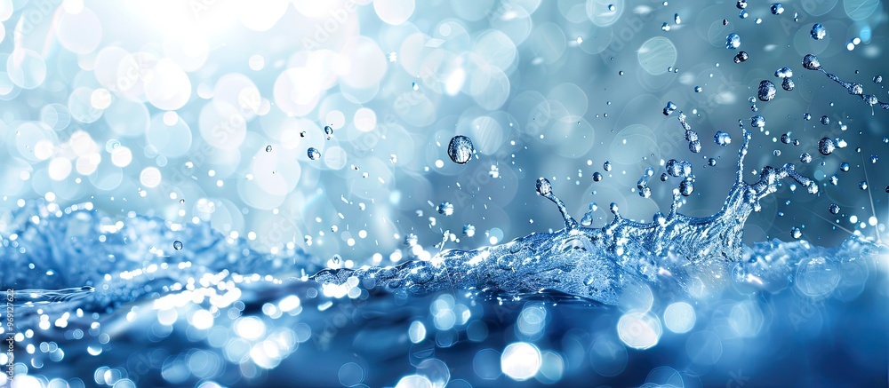 Blurred transparent blue clear calm water surface texture featuring splashes and bubbles Stylish abstract natural background Sunlit water waves with copyspace Blurred transparent blue clear calm water surface texture featuring splashes and bubbles Stylish abstract natural background Sunlit water waves with copyspace