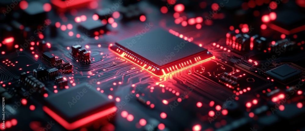 Illuminated Computer Motherboard with Red LED Lights Illuminated Computer Motherboard with Red LED Lights
