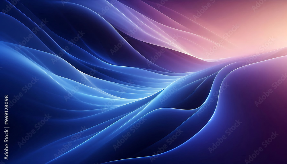 Obraz premium A smooth flowing abstract background featuring gradients of deep blues and purples with soft curves and light reflections creating a serene and ethereal ambiance