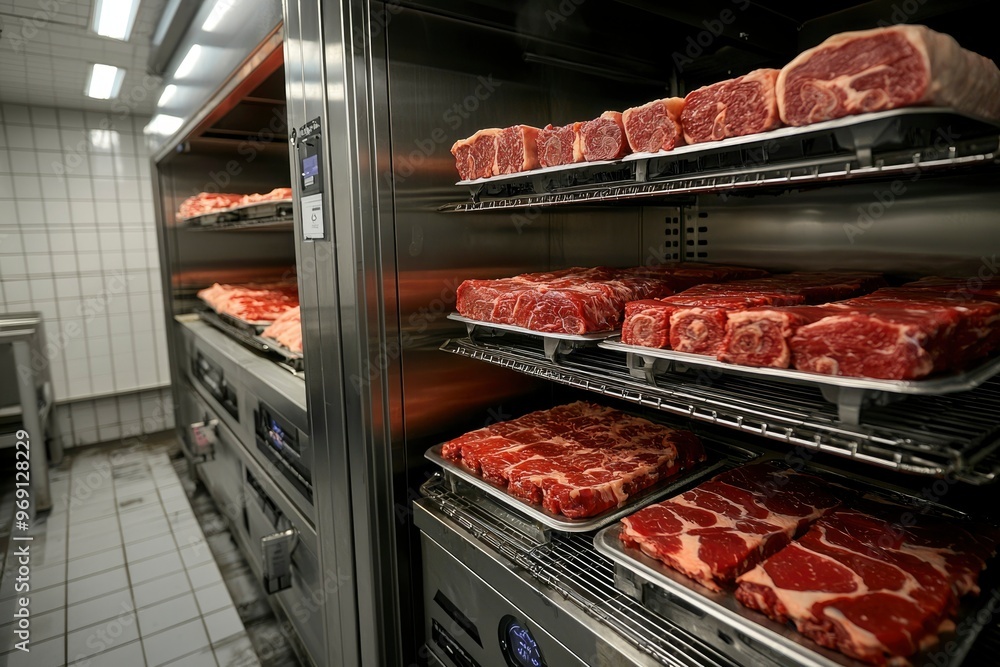 Raw Steak Aging in a Commercial Refrigerator Raw Steak Aging in a Commercial Refrigerator