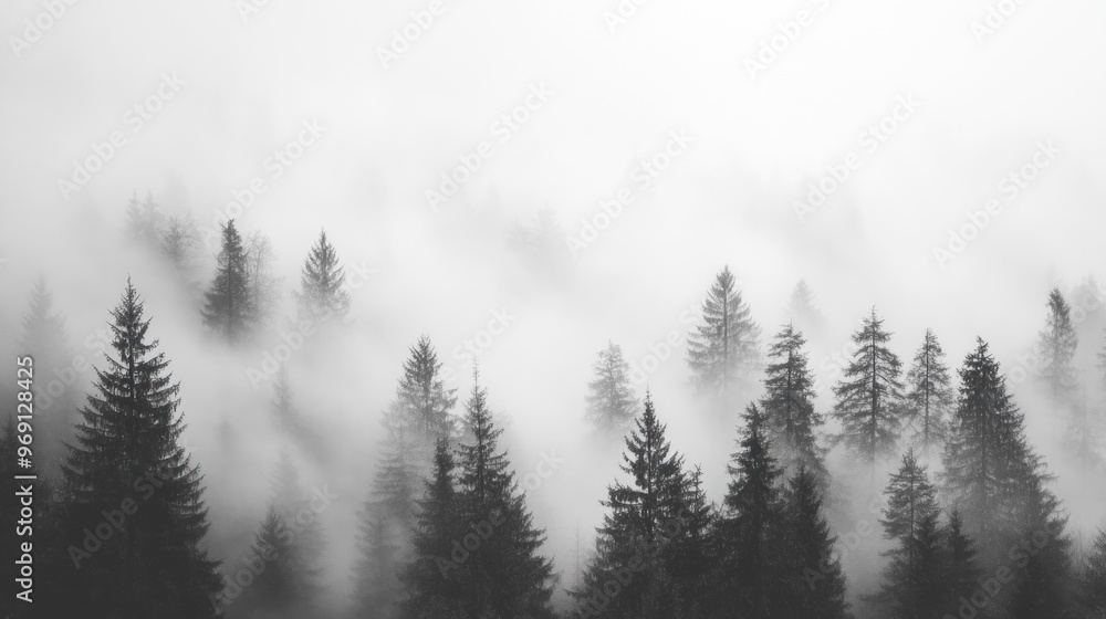 A misty forest landscape shrouded in fog, creating a serene and mysterious atmosphere. A misty forest landscape shrouded in fog, creating a serene and mysterious atmosphere.