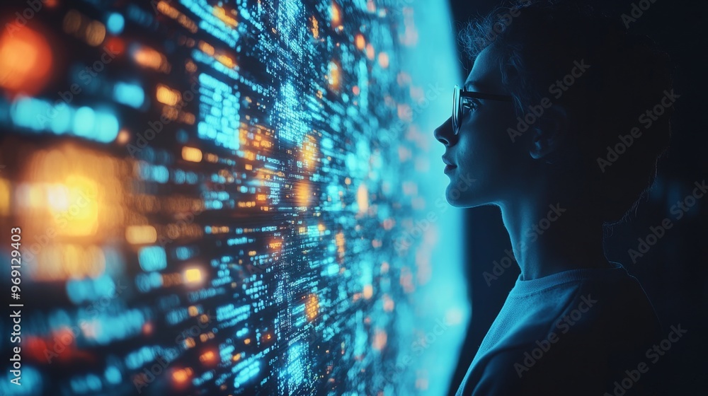Woman Looking at Code. Woman Looking at Code.