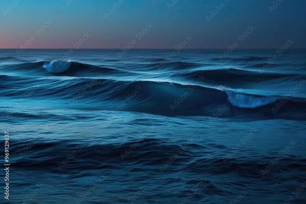 Stunning Gradient Design of Deep Blue Twilight Ocean with Sparkling Waves on Isolated Background Stunning Gradient Design of Deep Blue Twilight Ocean with Sparkling Waves on Isolated Background
