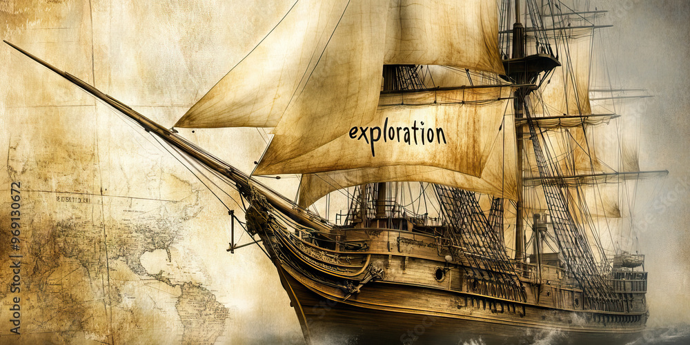 Sea Journey: A majestic tall ship, its billowing sails catching the ...