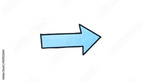 A blue arrow pointing right on a white background