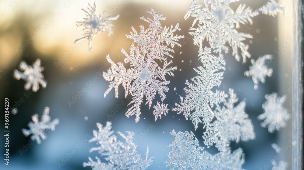 A close-up of delicate snowflakes against a soft, blurred winter background. A close-up of delicate snowflakes against a soft, blurred winter background.