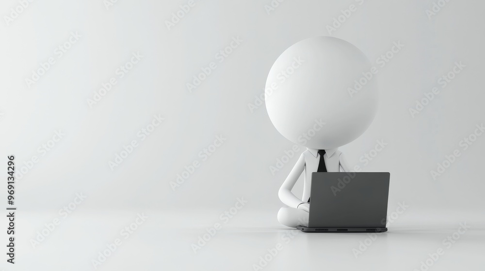White Cartoon Businessman Using Laptop Computer White Cartoon Businessman Using Laptop Computer