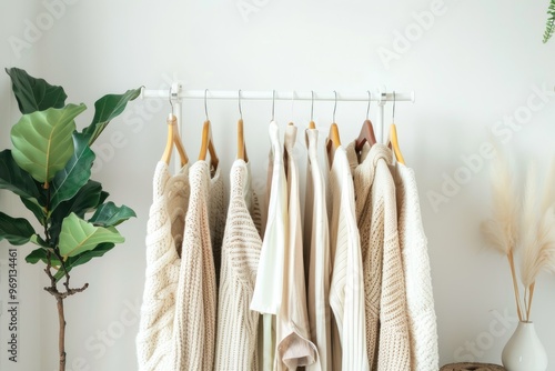 Soft textures and neutral tones showcased in a stylish modern wardrobe display