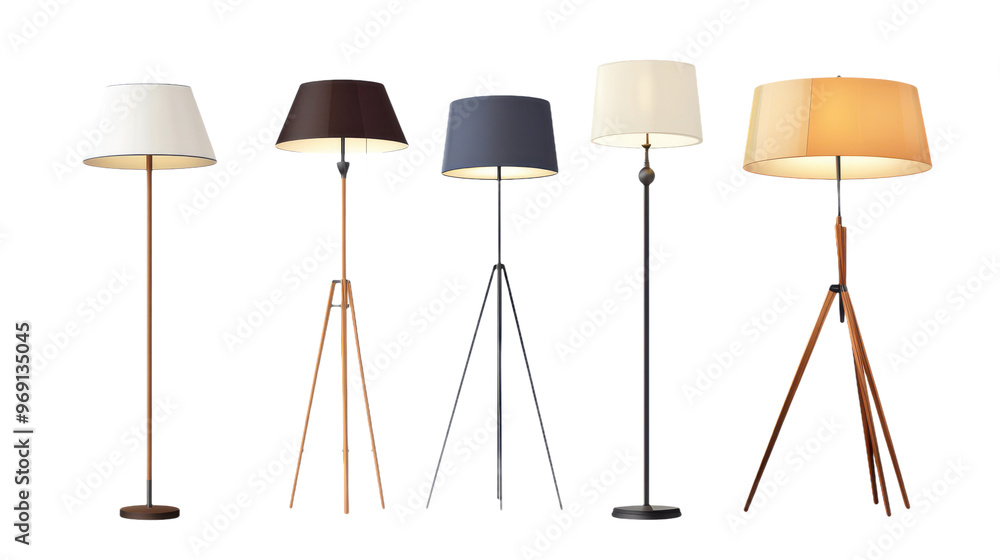 Set of stylish floor lamps, isolated on transparent background, modern home lighting collection Set of stylish floor lamps, isolated on transparent background, modern home lighting collection