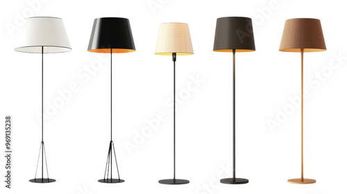 Set of stylish floor lamps, isolated on transparent  background, modern home lighting collection