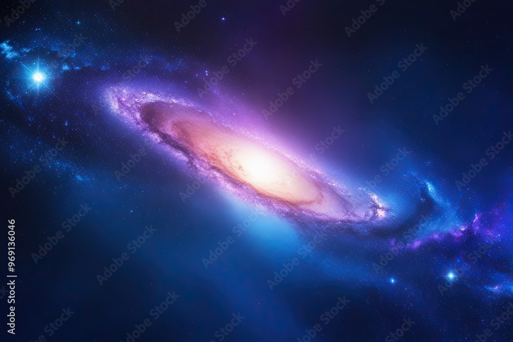 Fototapeta premium Stunning Deep Blue and Purple Galaxy Background with Dreamy Abstract Starscape Design