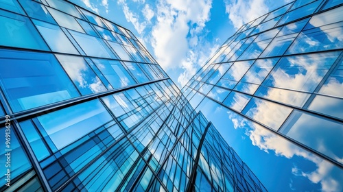 A modern glass building reflecting the sky, showcasing contemporary architecture.