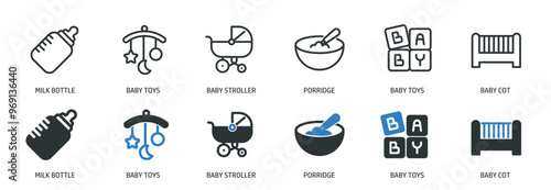 Baby line and glyph solid icons collection. Minimal icon and symbol series vector illustration