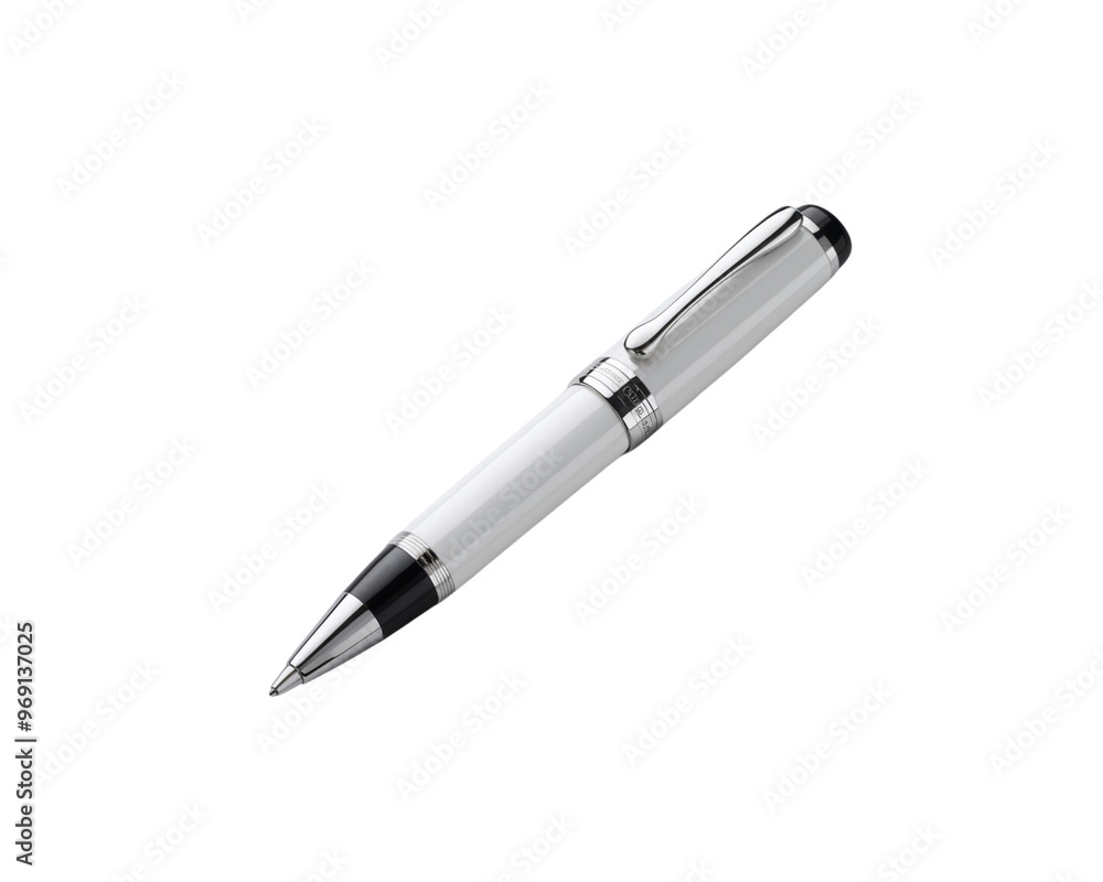 Elegant silver and white ballpoint pen on transparent background Elegant silver and white ballpoint pen on transparent background