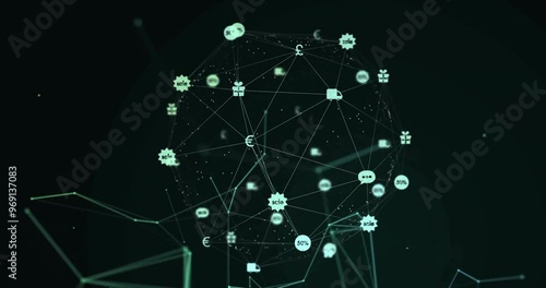 Wallpaper Mural Animation of globe of connections with icons on black background Torontodigital.ca