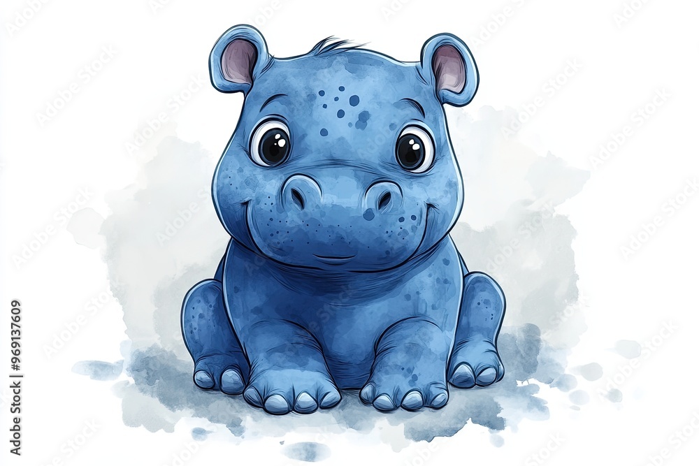 Cartoon manga caricature of blue baby hippo Cartoon manga caricature of blue baby hippo