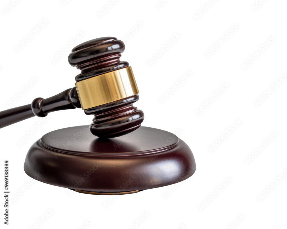 Classic wooden gavel on a smooth round base ready for court Classic wooden gavel on a smooth round base ready for court