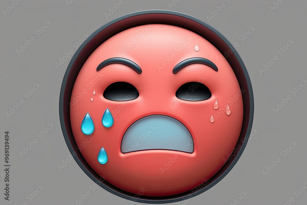 3D Sad Emoji with Sweat Drop and Blushing Face Icon 3D Sad Emoji with Sweat Drop and Blushing Face Icon