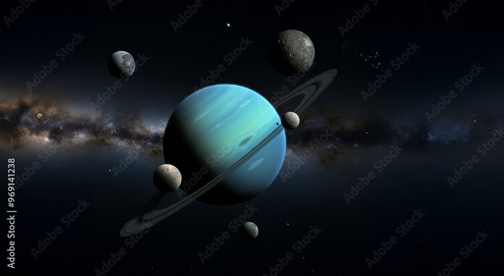 The planet Uranus on a dark background. The planet Uranus on a dark background.