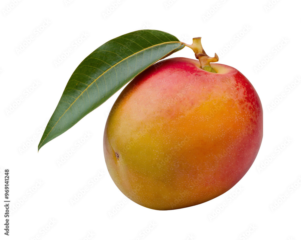 Vibrant mango with green leaf on transparent background Vibrant mango with green leaf on transparent background