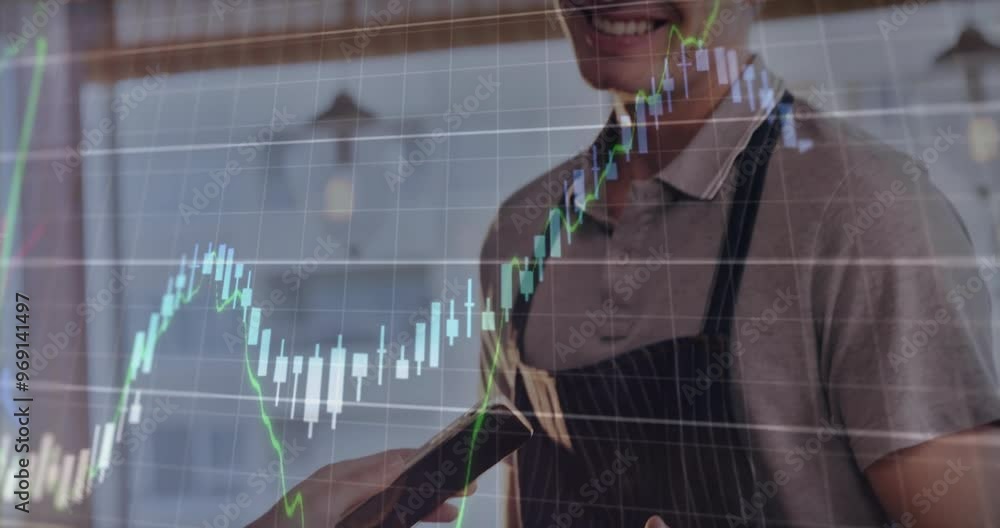 Animation of financial data processing over diverse people paying with smartphone Animation of financial data processing over diverse people paying with smartphone