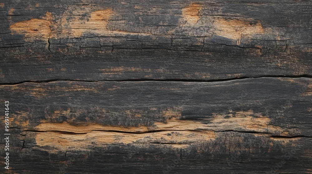 Naklejka premium A textured surface of charred wood, showcasing natural patterns and color variations.