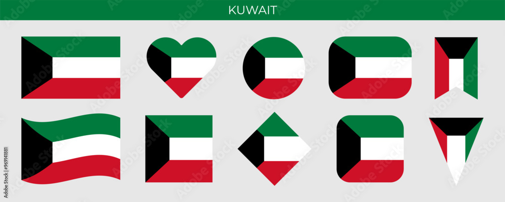 Kuwait flag set. Vector illustration isolated on white background Kuwait flag set. Vector illustration isolated on white background