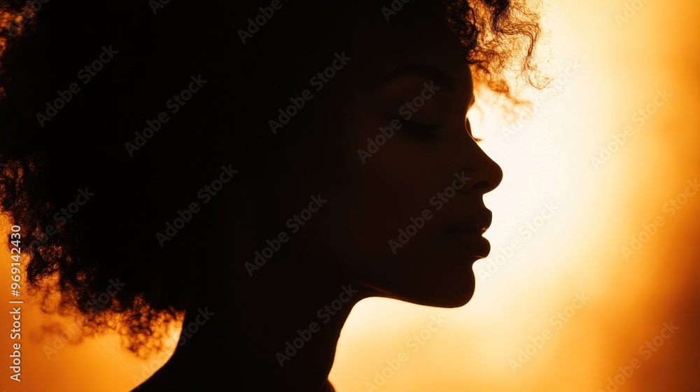 Silhouette of a woman against a warm, glowing background, emphasizing beauty and serenity. Silhouette of a woman against a warm, glowing background, emphasizing beauty and serenity.