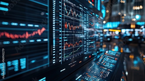 A busy stock exchange floor with screens displaying market data from various countries, highlighting the interconnectedness of global financial markets.