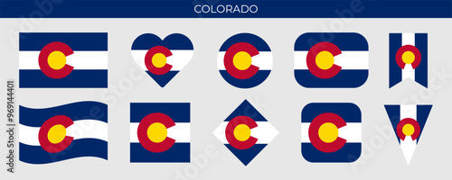 Colorado state flag set. American state flag of different shapes. Vector illustration isolated on white background