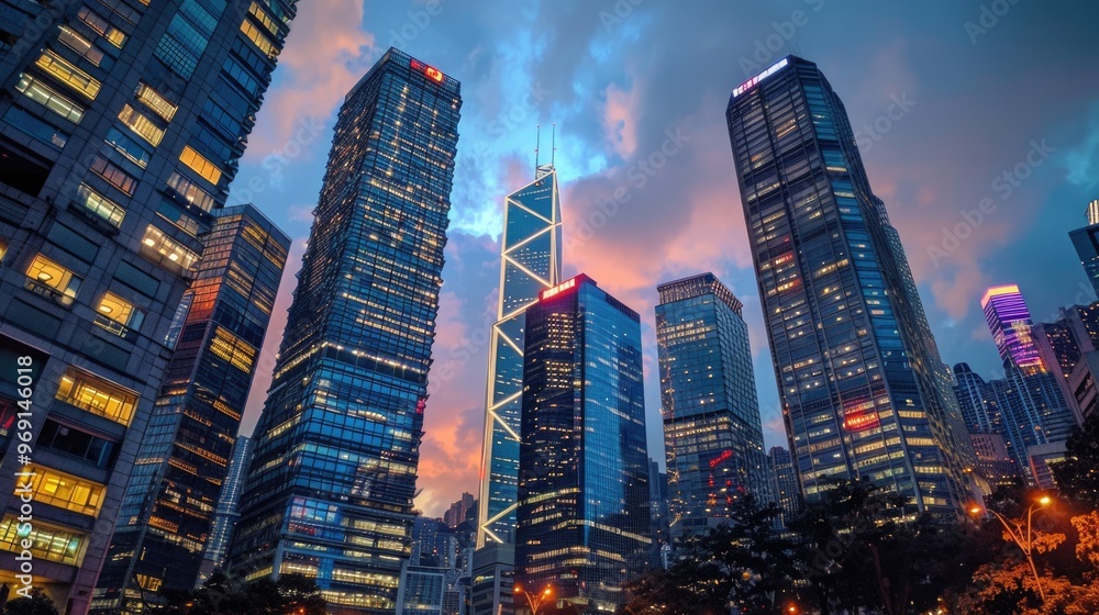 reflexive blur modern business skyline office building for business background. Blur futuristic business office.