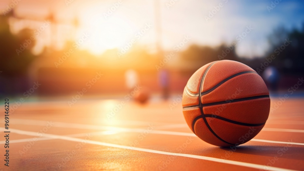 photo of Close-up of basketball on floor Field with Blurry Stadium in Background. photo of Close-up of basketball on floor Field with Blurry Stadium in Background.