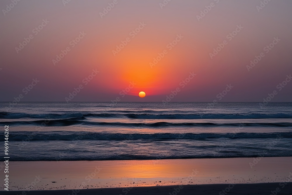 Obraz premium Stunning Sunset Colors Reflecting on Tides Against Minimalist White Background