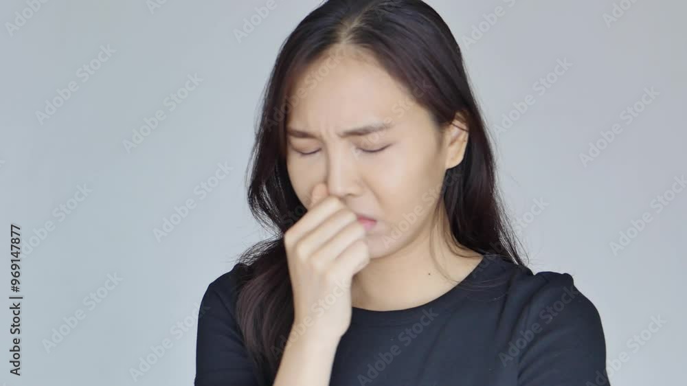 Sick woman having cold, flu, allergy and runny nose Sick woman having cold, flu, allergy and runny nose