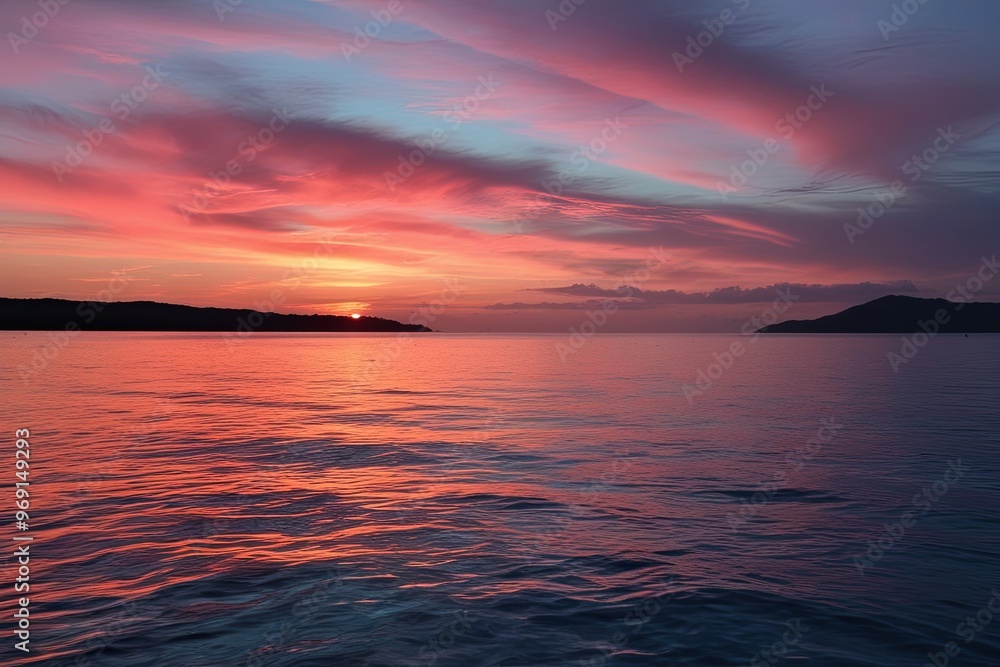 Obraz premium Peaceful Sunset Reflection on Colorful Waters with Calm Horizon View