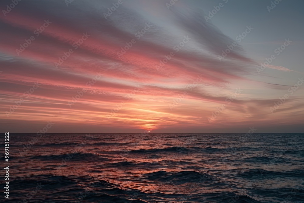Fototapeta premium Sunset Horizon Glow Over Calm Ocean Waves