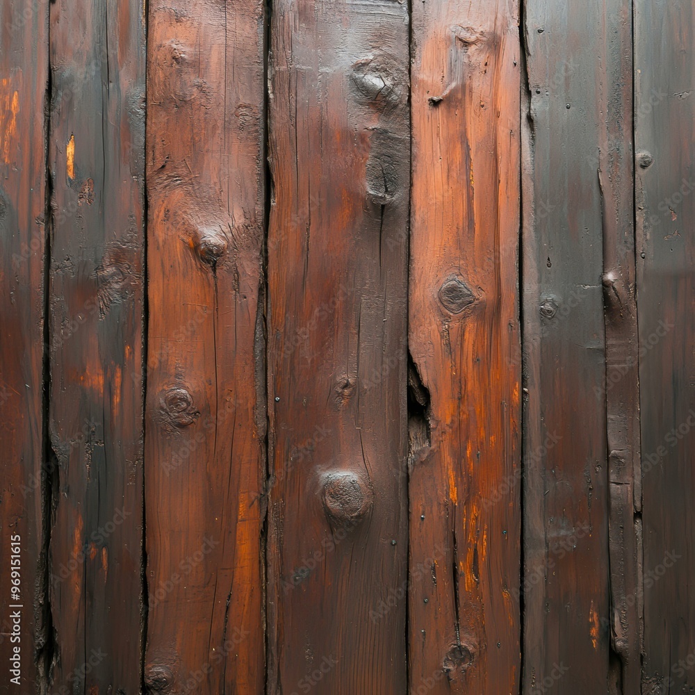 Weathered wooden planks with knots and rich brown tones, ideal for backgrounds, rustic themes, or construction projects, The texture provides a natural Weathered wooden planks with knots and rich brown tones, ideal for backgrounds, rustic themes, or construction projects, The texture provides a natural