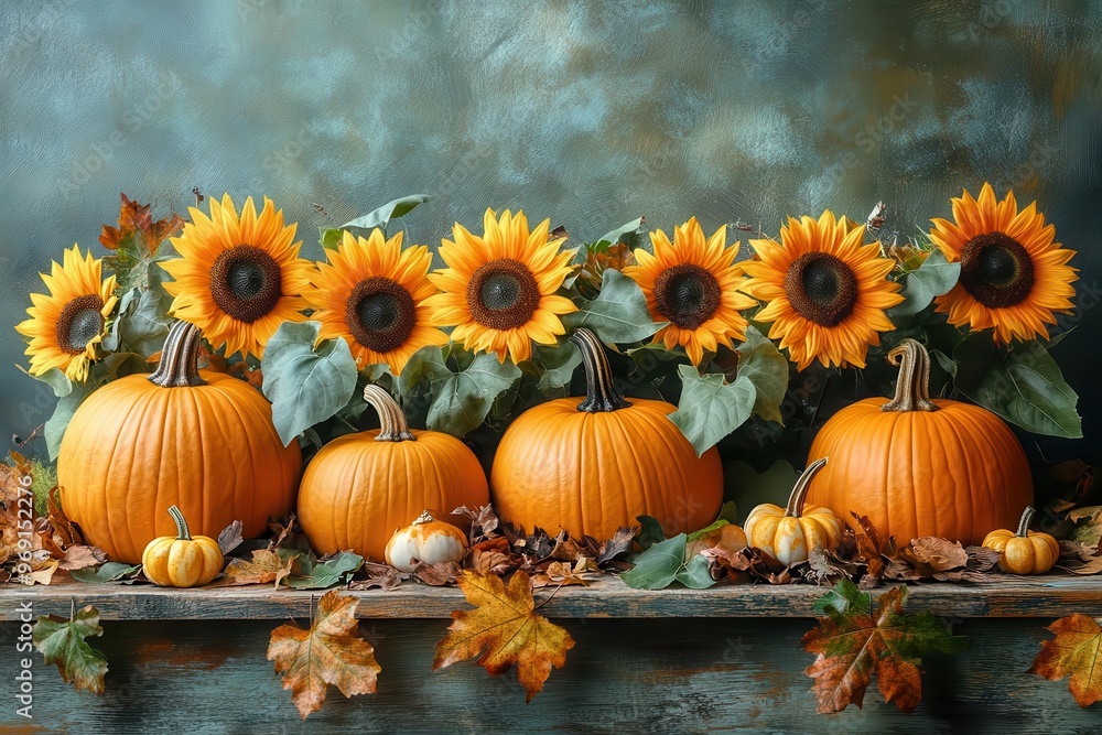 autumn harvest still life artful arrangement of pumpkins sunflowers and fall leaves warm rich colors rustic aesthetic celebrating seasonal abundance thanksgiving and festive themes autumn harvest still life artful arrangement of pumpkins sunflowers and fall leaves warm rich colors rustic aesthetic celebrating seasonal abundance thanksgiving and festive themes