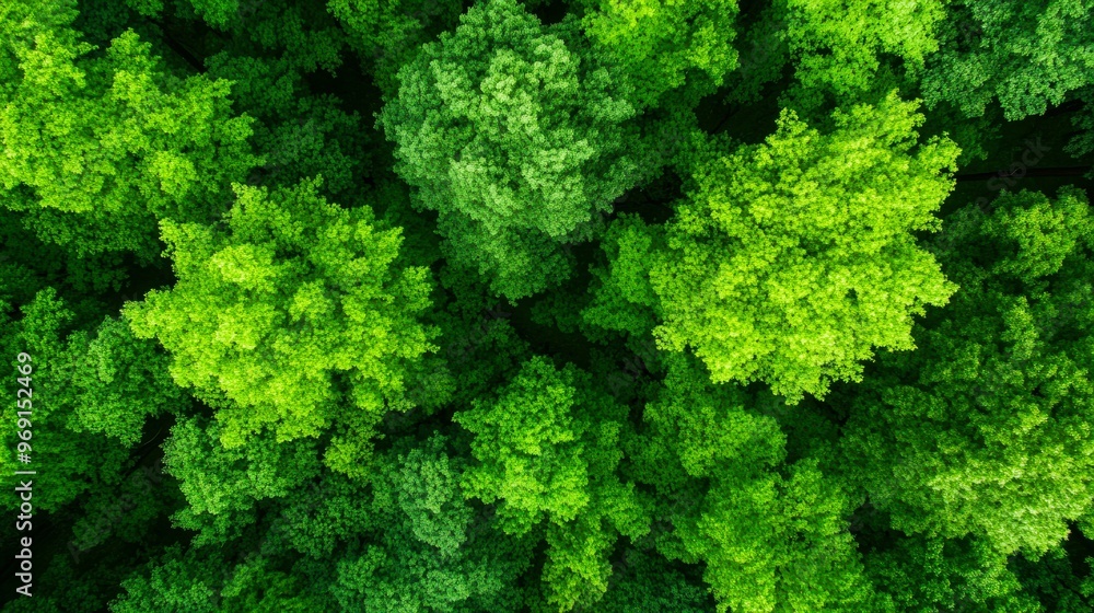 Aerial view of a lush forest canopy, showcasing vibrant shades of green foliage, perfect for themes of nature, environment, and conservation Aerial view of a lush forest canopy, showcasing vibrant shades of green foliage, perfect for themes of nature, environment, and conservation