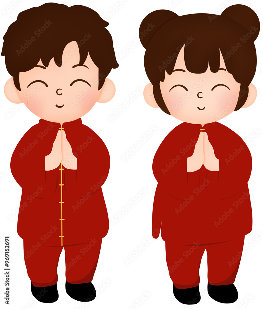 Chinese boy and Chinese girl paying respects Chinese boy and Chinese girl paying respects