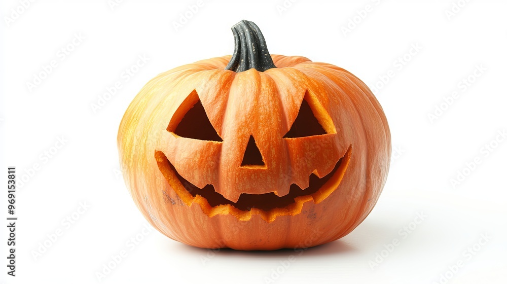 Single halloween pumpkin with carved face on white background, isolated jack o' lantern design for spooky autumn decorations, holiday party themes, and festive fall projects. Single halloween pumpkin with carved face on white background, isolated jack o' lantern design for spooky autumn decorations, holiday party themes, and festive fall projects.