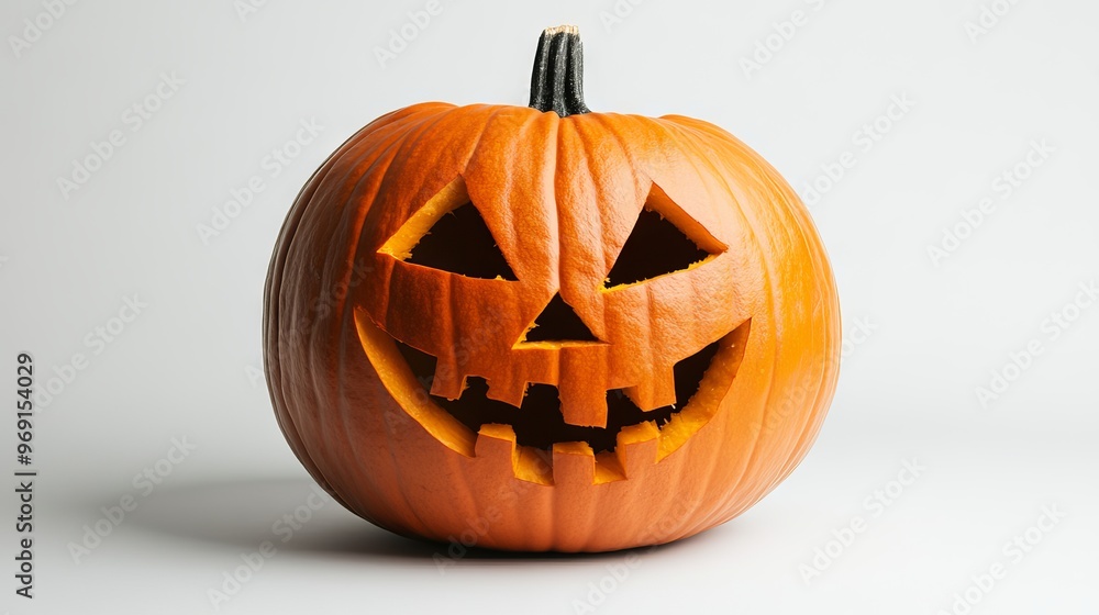 Single halloween pumpkin with carved face on white background, isolated jack o' lantern design for spooky autumn decorations, holiday party themes, and festive fall projects. Single halloween pumpkin with carved face on white background, isolated jack o' lantern design for spooky autumn decorations, holiday party themes, and festive fall projects.