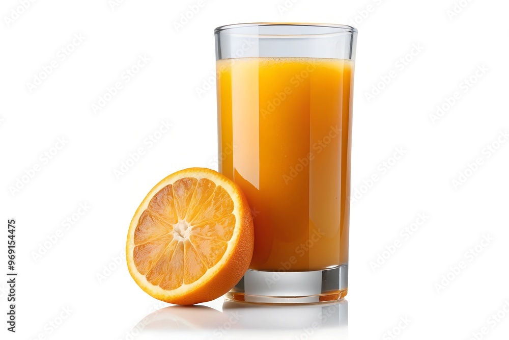 Ultra realistic Orange juice drink glass side view, isolated on pure white background, sharp details, golden spiral rule Ultra realistic Orange juice drink glass side view, isolated on pure white background, sharp details, golden spiral rule