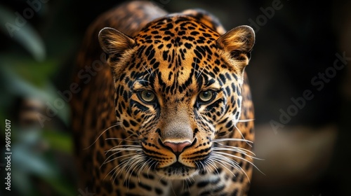 A close-up of a leopard showcasing its striking fur pattern and intense gaze.