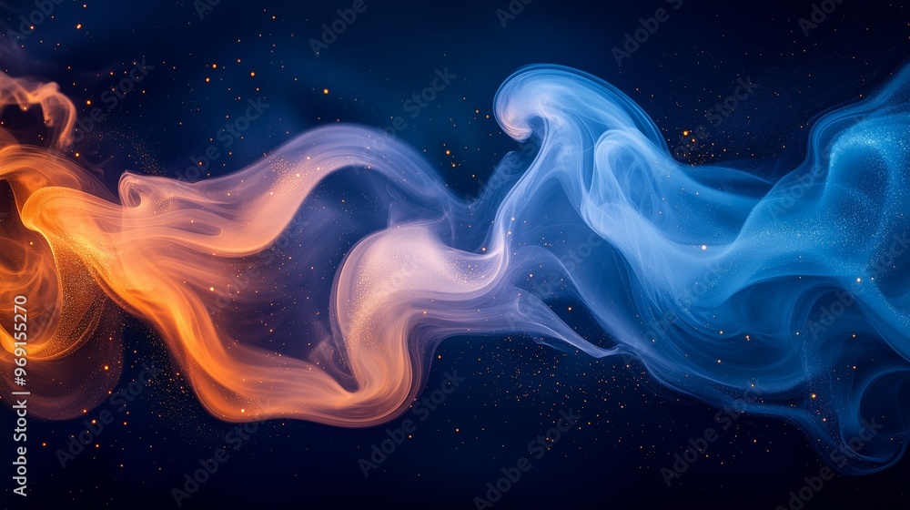 blue and orange smooth smoke wave, ethereal, flowing, vibran blue and orange smooth smoke wave, ethereal, flowing, vibran