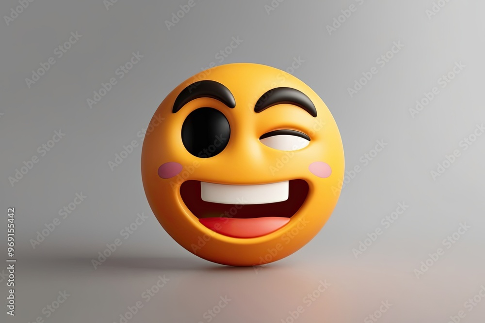 Three Dimensional Playful Winking Face Emoji with Cheerful Expression Three Dimensional Playful Winking Face Emoji with Cheerful Expression