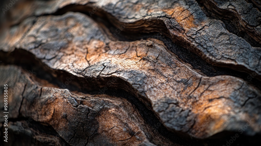 Close-up of textured, weathered wood with wavy patterns and rich earthy tones. Close-up of textured, weathered wood with wavy patterns and rich earthy tones.