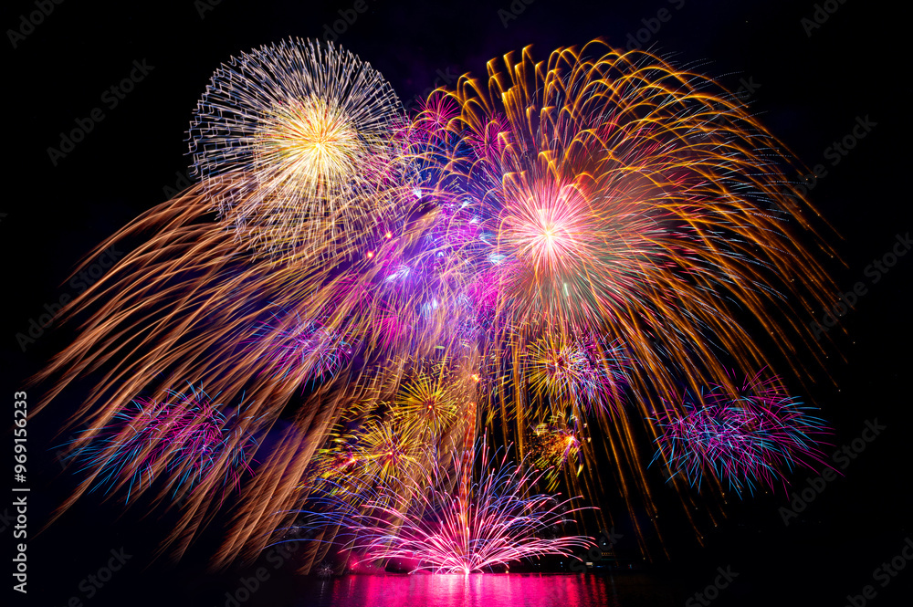 colourful firework display set for celebration happy new year and merry christmas and fireworks on black background colourful firework display set for celebration happy new year and merry christmas and fireworks on black background